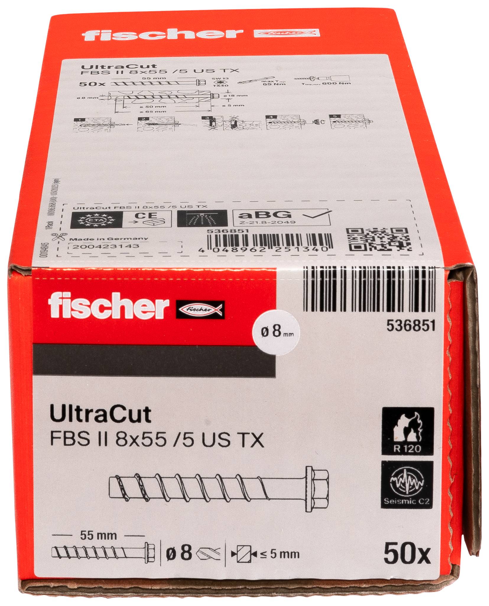 Fischer 536851 Vite per calcestruzzo 8 mm 55 mm Esagonale, TX 50 pz.-2
