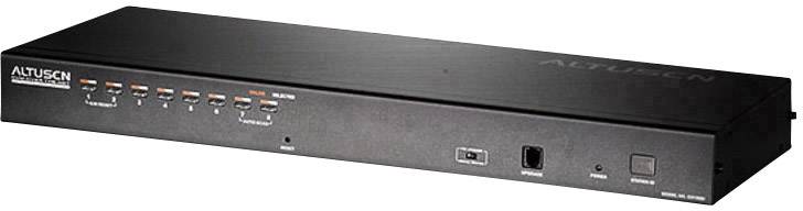 Switch KVM rack nero con più LED di porta e funzioni per passare da un computer all'altro.