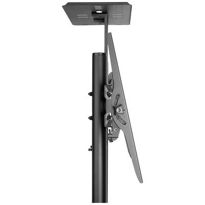 Supporto per monitor montato su un tubo verticale, visto di lato. Il supporto è regolabile in inclinazione, adatto a diversi formati di monitor.