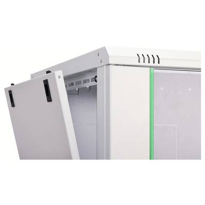 Armadietto elettrico bianco aperto con un'anta parzialmente staccata, che mostra la struttura interna.