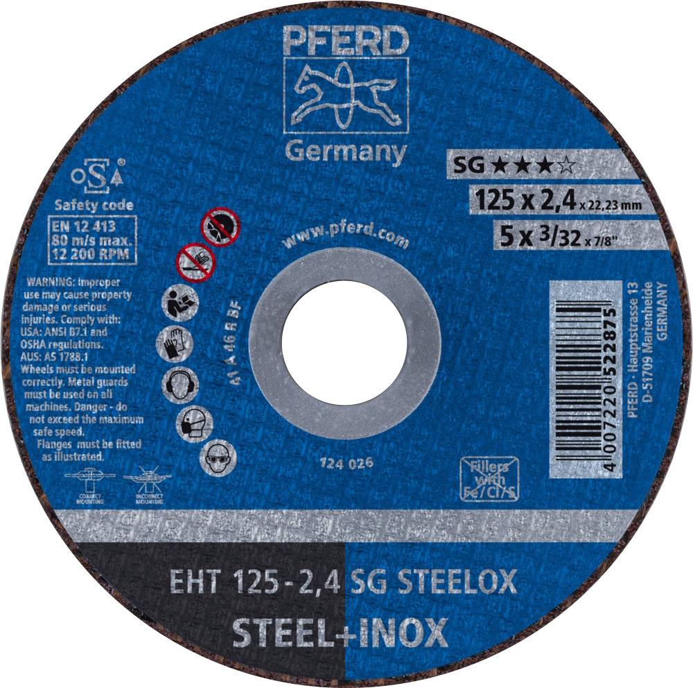 PFERD TOOLS SG STEELOX 61331432 Disco di taglio dritto 125 mm 25 pz. Acciaio inox, Acciaio