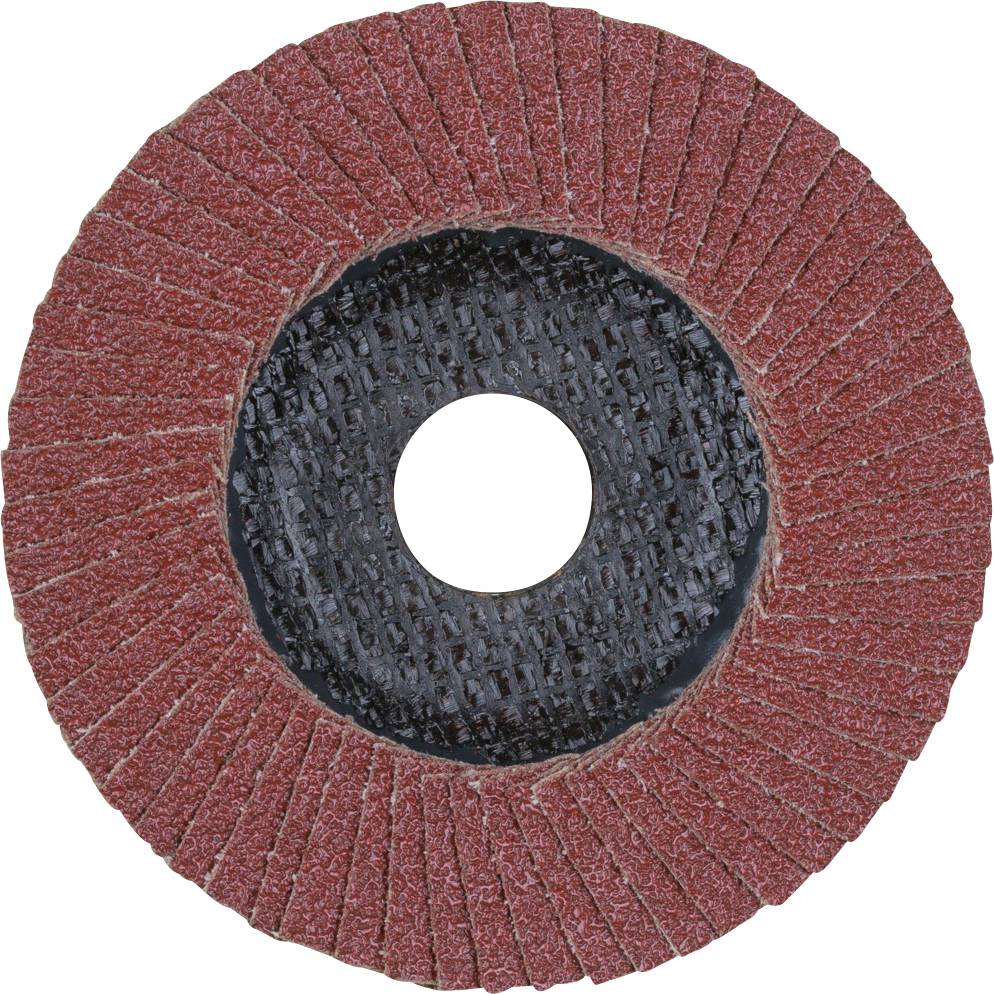 Un disco da taglio rosso con motivo circolare, utilizzato per levigare metallo e altre superfici.