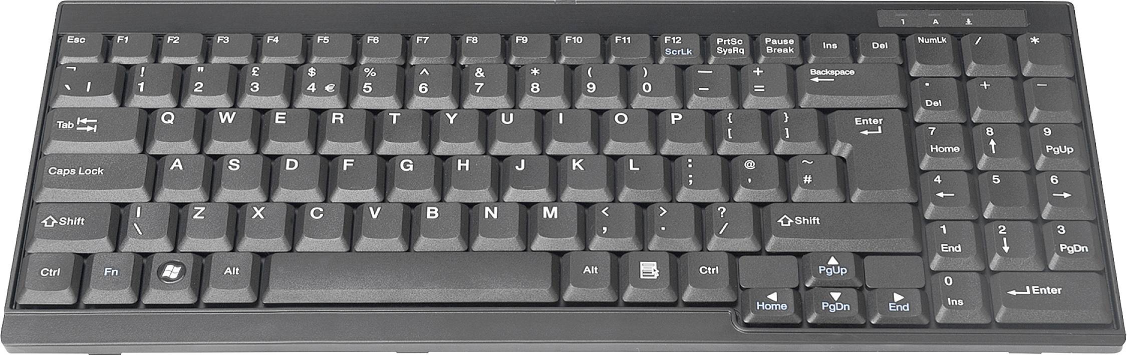Tastiera per computer nera con 105 tasti, inclusi tastierino numerico e tasti funzione.