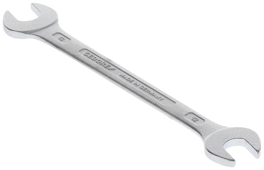 Chiave inglese con due estremità di dimensioni diverse, da 10 mm e 12 mm, sulla superficie metallica sono riportate le scritte 'GEDORE' e 'MADE IN GERMANY'.