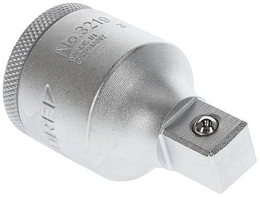 Adattatore metallico con attacco quadrato, inciso con 'No. 3219, Made in Germany'. Utilizzato per collegare utensili.