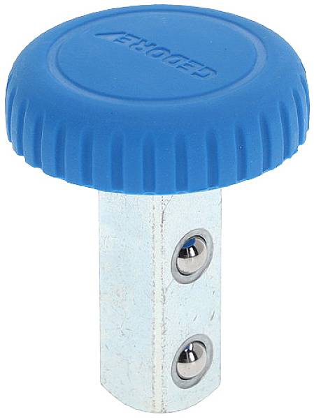 Vite in metallo con testa in plastica blu e due viti visibili sul lato.