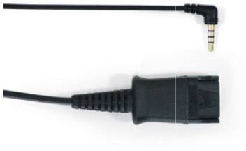Un connettore jack da 3,5 mm con testa angolata e cavo; comunemente utilizzato per connessioni audio.