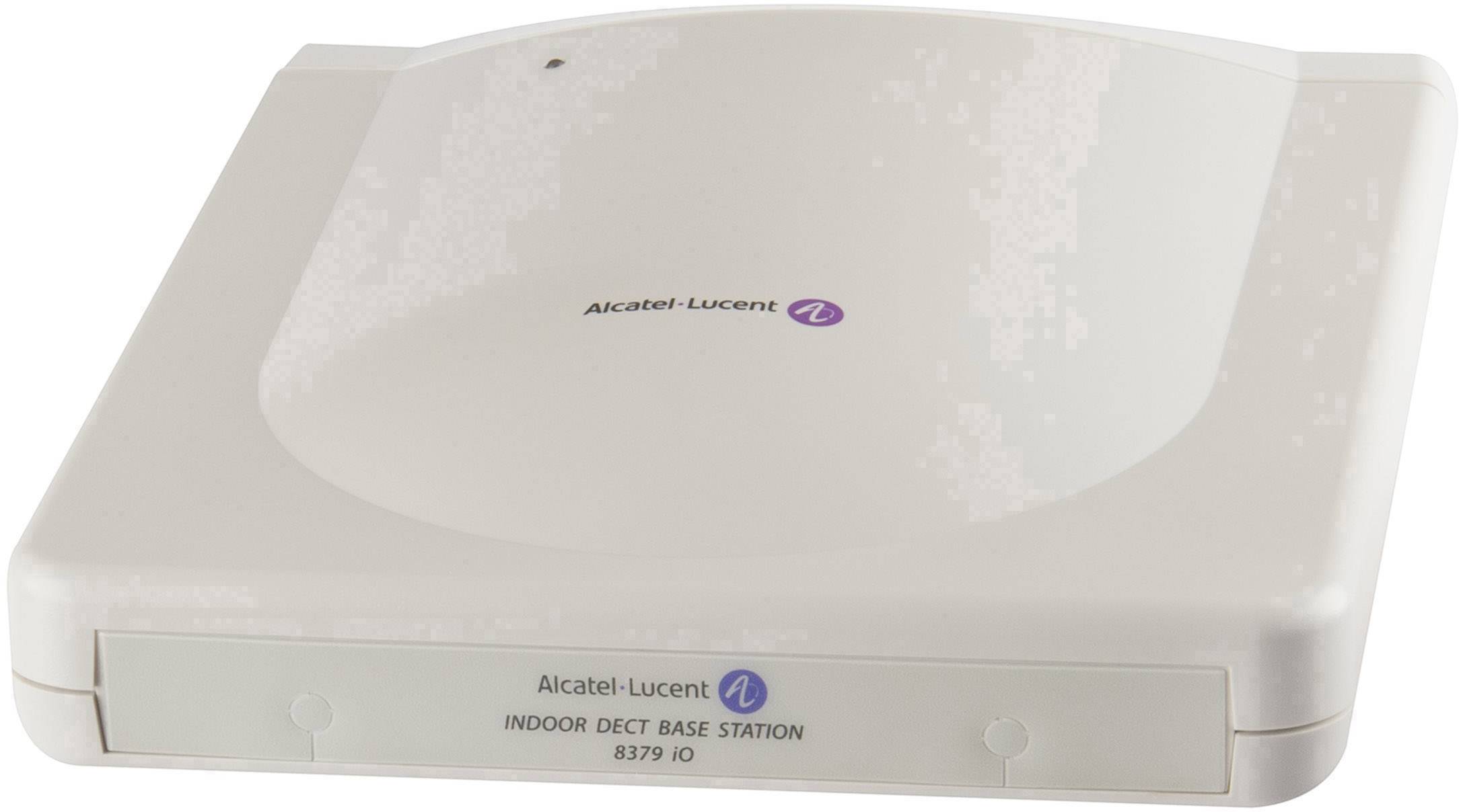 Stazione base DECT indoor Alcatel-Lucent, quadrata, bianca, modello numero 8379 IO, per telecomunicazioni wireless.