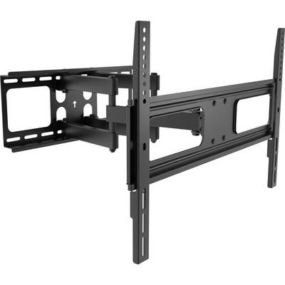 Una staffa da parete per TV in metallo regolabile, con multipli punti di fissaggio e bracci snodabili per una posizione flessibile.