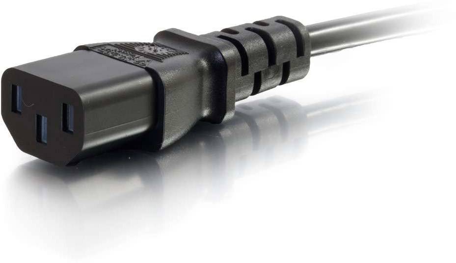 Un cavo di rete nero con connettore IEC-C13, comunemente utilizzato per l'alimentazione di computer e periferiche.