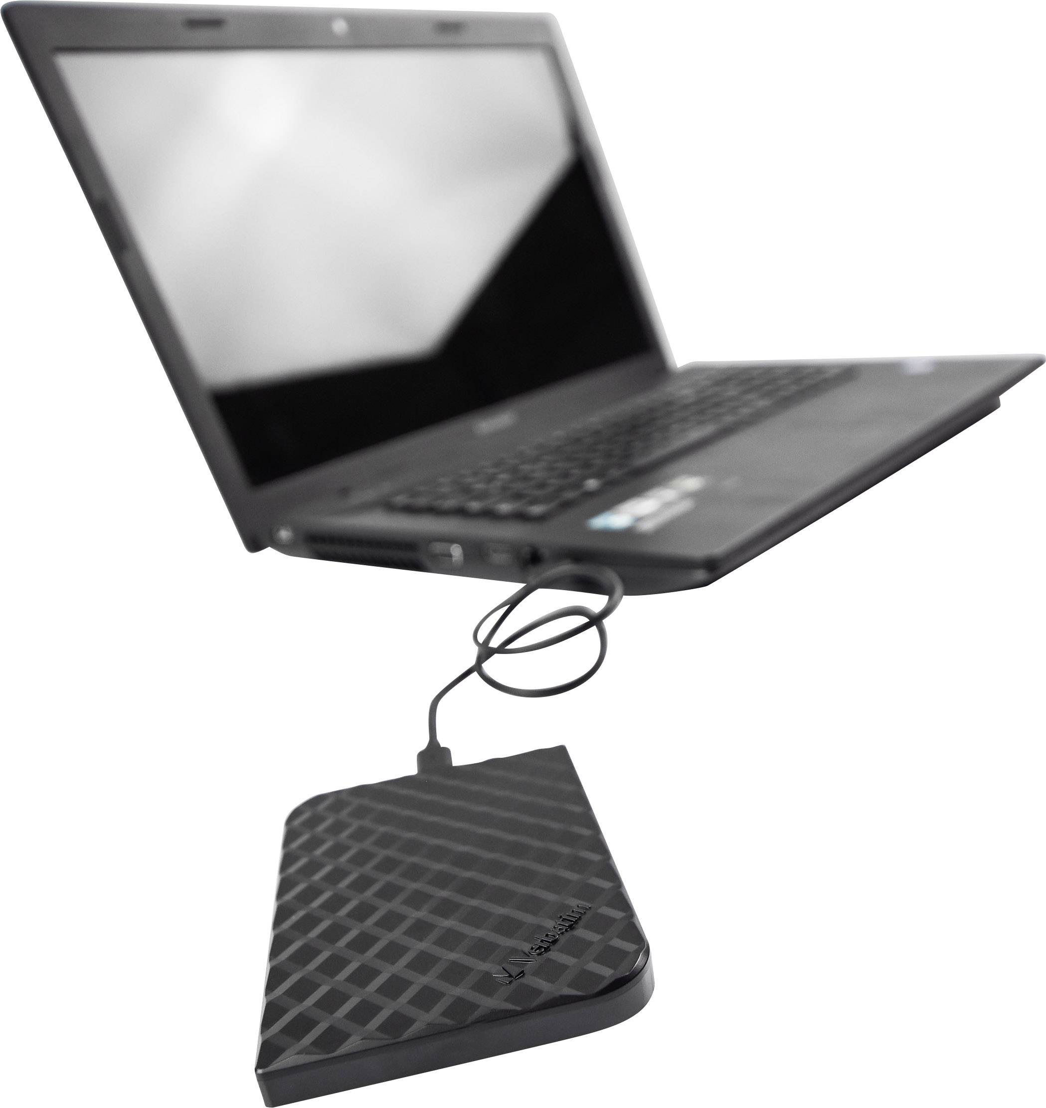 Un laptop è collegato a un hard disk esterno tramite un cavo USB.