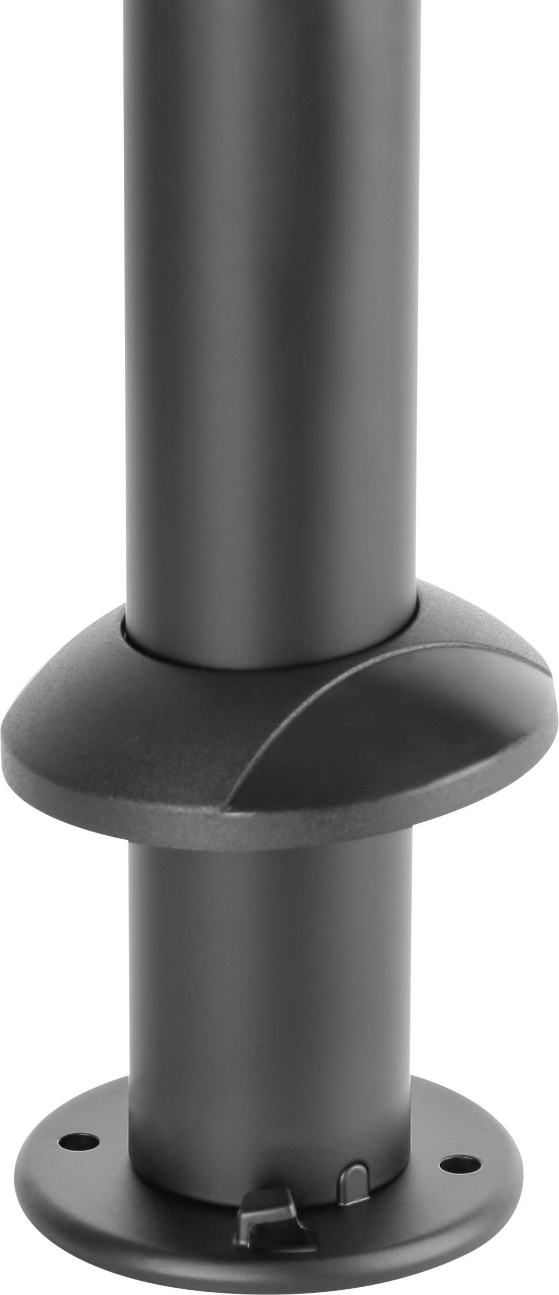 Un palo metallico nero, compatto e robusto, con una base stabile, idoneo per applicazioni industriali o costruzioni edili.