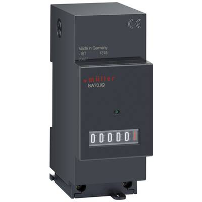Contatore elettronico 'müller BW70-X9' con involucro grigio, display LED verde e un totalizzatore che parte da zero.