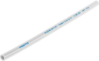Un tubo pneumatico bianco con la scritta blu 'Festo'. Il tubo è cilindrico e ha una superficie liscia.
