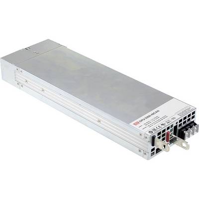Un alimentatore rettangolare in un involucro metallico, con connettori elettrici sul lato frontale e prese d'aria per il raffreddamento sul retro.