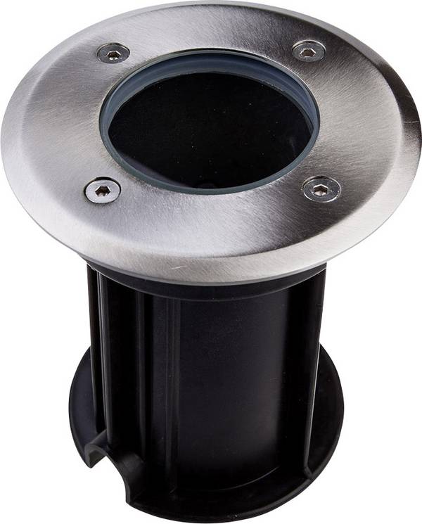 V-TAC Portalampada da Interramento Calpestabile Rotondo GU10 (Max 35W) Colore Nero e Acciaio IP65