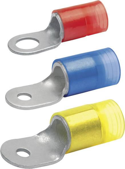 Tre capicorda colorati: rosso in alto, blu al centro, giallo in basso. Tutti hanno un'apertura rotonda per il fissaggio del cavo.