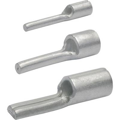 Tre capicorda in metallo argentato di dimensioni diverse, utilizzati per connessioni elettriche.
