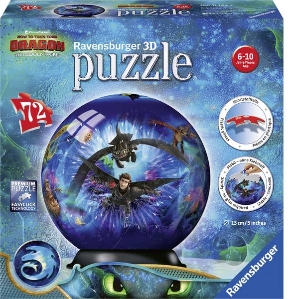Puzzle - Ravensburger Dragons 3 3D Puzzle Ball 11144 - Puzzle - Ravensburger Dragons 3 3D Puzzle Ball 11144 -