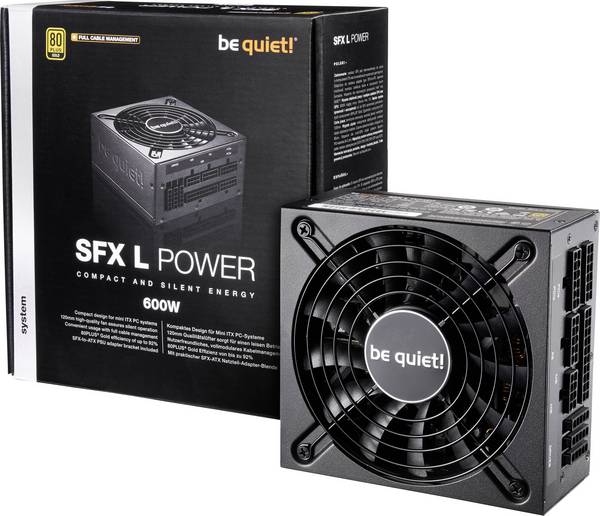 be quiet! SFX L Power 600W PSU, 80 PLUS Gold, SFX-to-ATX Adapter, Temperature Controlled 120mm Fan, 3 Year Warranty