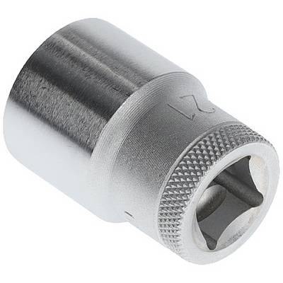 Un'estensione per chiave a tubo in metallo argentato, misura 21 mm, con bordo scanalato per una migliore presa.