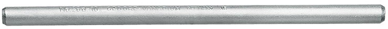 Un lungo bastone metallico argentato, posizionato orizzontalmente su uno sfondo bianco.