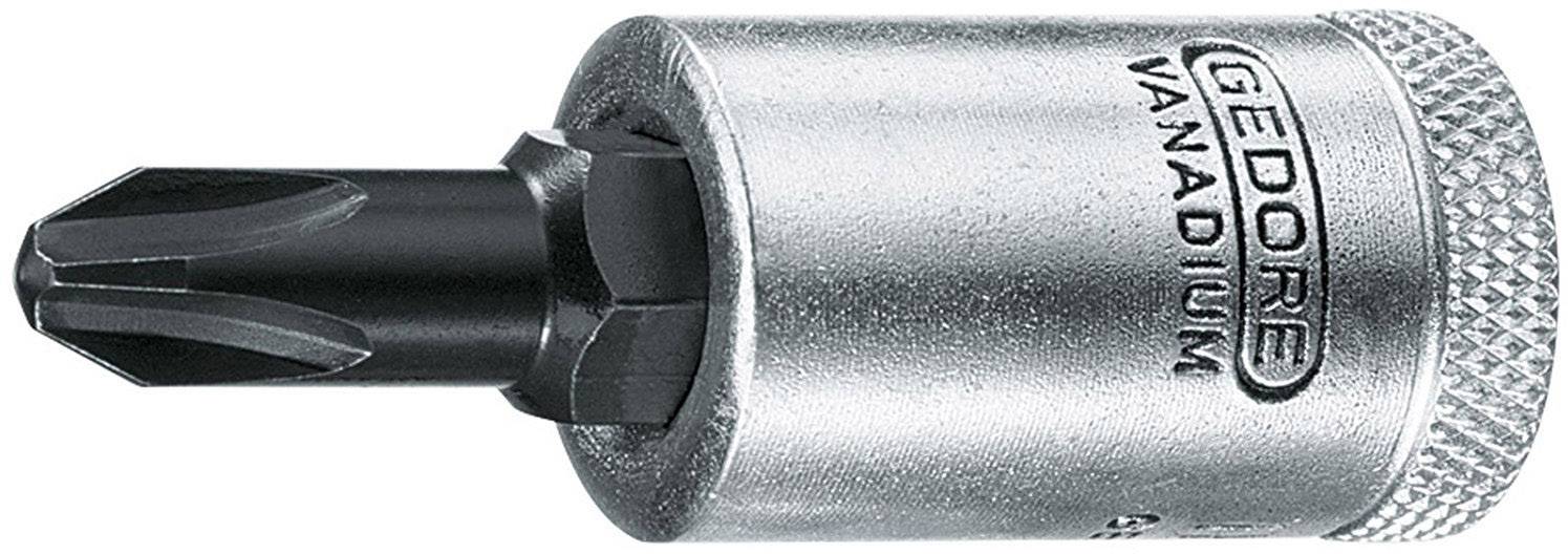 Un set di utensili in argento con inserti per bit in nero, su cui è inciso 'GEDORE VANADIUM'.