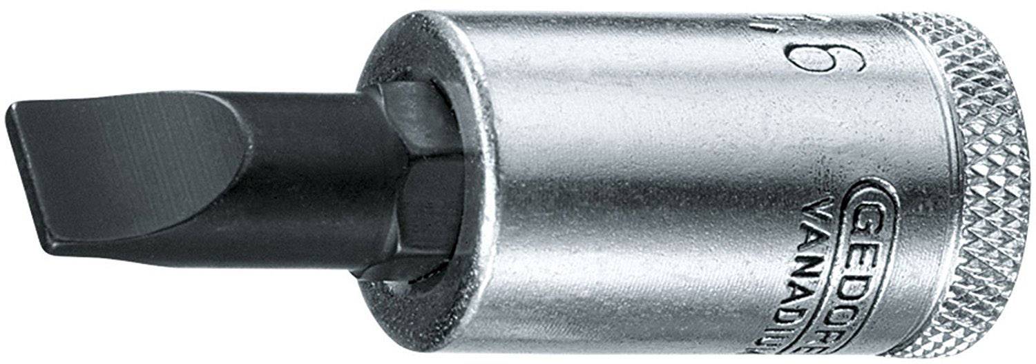 Un inserto per cacciavite in metallo con lama piatta, sagomato per l'uso in un set di chiavi a bussola, con la scritta 'GEDORE VANADIUM'.