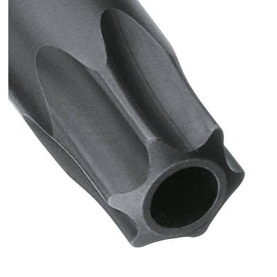 Un tubo nero e scanalato con un'apertura circolare, presumibilmente parte di un utensile o di un componente meccanico, mostrato in primo piano.
