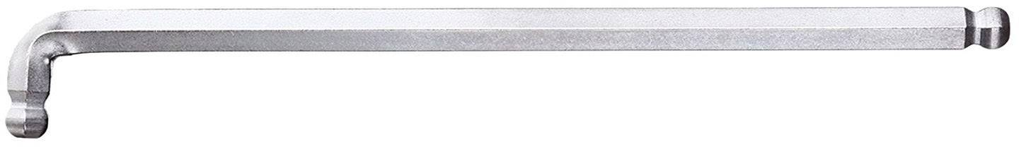 Chiave a brugola con braccio corto a sinistra, braccio lungo a destra; utensile metallico grigio per viti con esagono incassato.