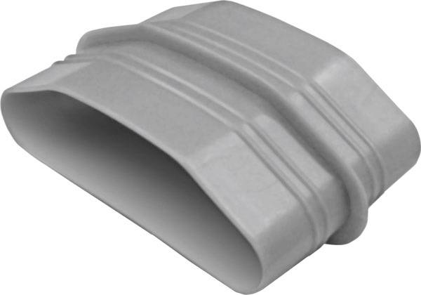 Componente grigia in plastica a forma rettangolare arrotondata con nervature, comunemente utilizzata per connessioni in sistemi di tubazioni.