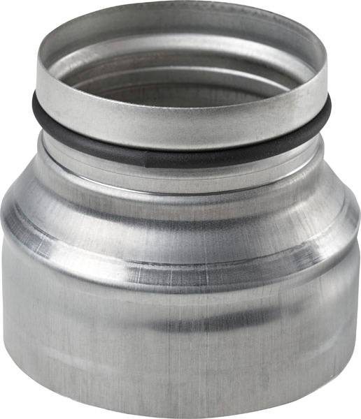 Adattatore metallico con design cilindrico, nervato e guarnizione in gomma superiore. Utilizzato per connessioni o giunzioni di tubi.