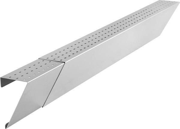 Gancio metallico argentato con fori, utilizzato per fissare o stabilizzare strutture. Ideale per applicazioni portanti.