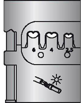 Diagramma di un meccanismo di connessione con slot numerati (6, 4, 2, 5) e un simbolo che indica l'illuminazione.