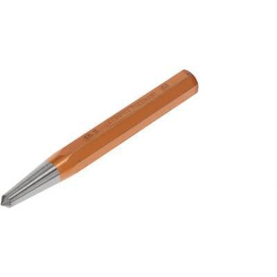 Un segnapunti metallico di colore arancione, affusolato, con impugnatura zigrinata per tracciare con precisione punti su superfici metalliche.