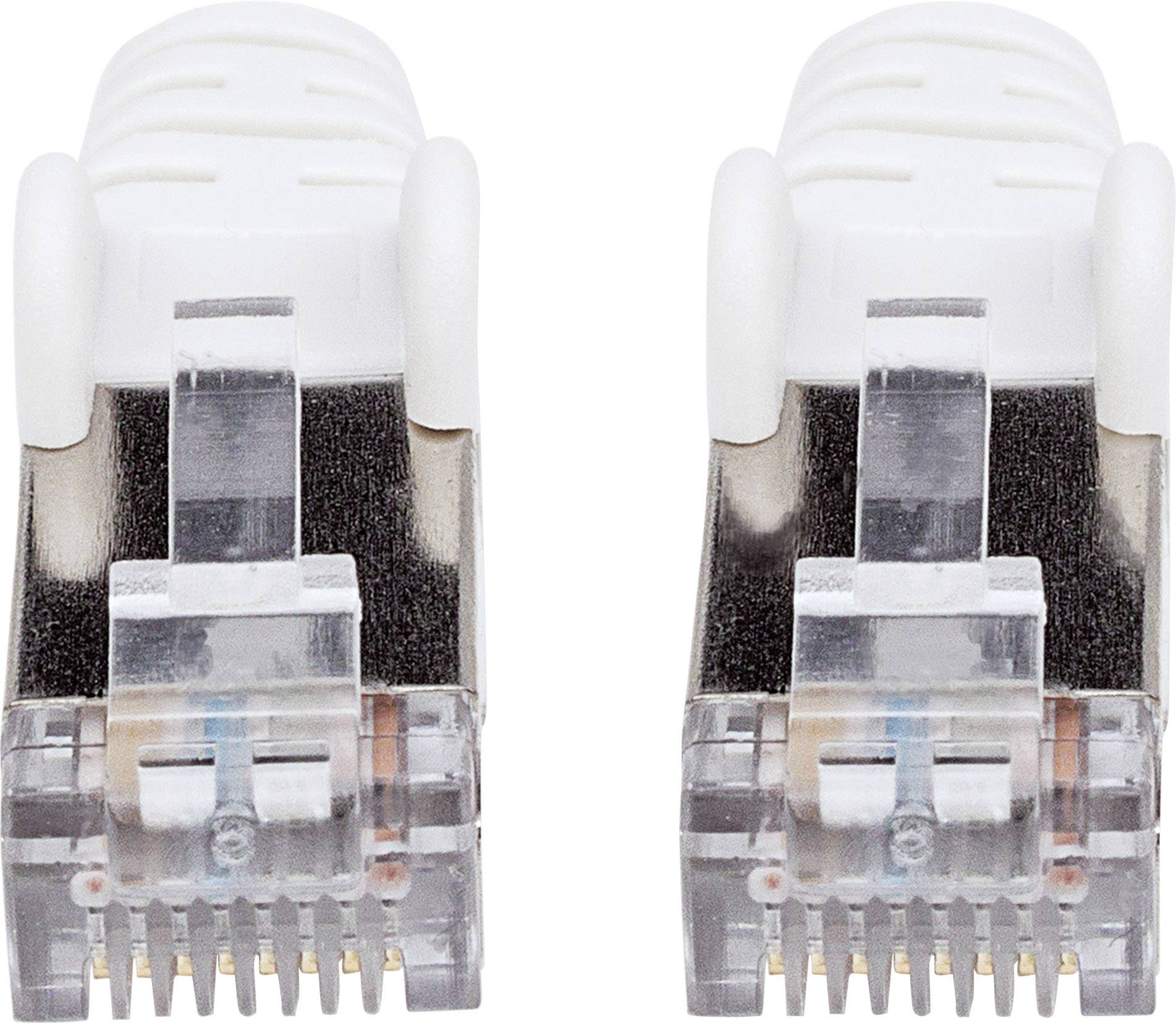 Due cavi Ethernet bianchi con connettori trasparenti, posti uno accanto all'altro, entrambi rivolti nella stessa direzione.