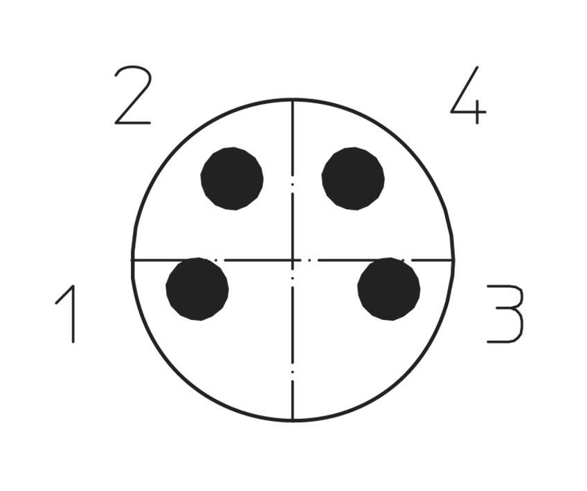 Diagramma di un cerchio suddiviso in quattro segmenti uguali, con un punto nero in ciascun segmento. Numerazione da 1 a 4.