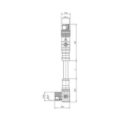 Disegno tecnico di un elemento di collegamento con misure dettagliate in millimetri e simboli per il corretto montaggio e le avvertenze di sicurezza.