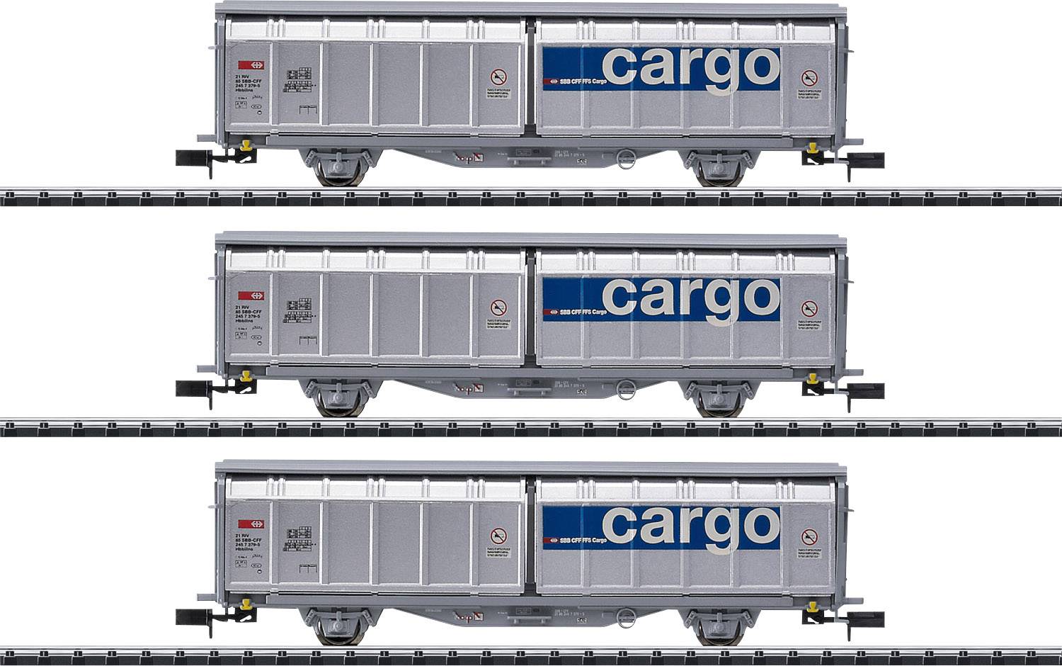 Kit da 3 pz. carrozze a pareti scorrevoli di SBB Cargo MiniTrix T15282