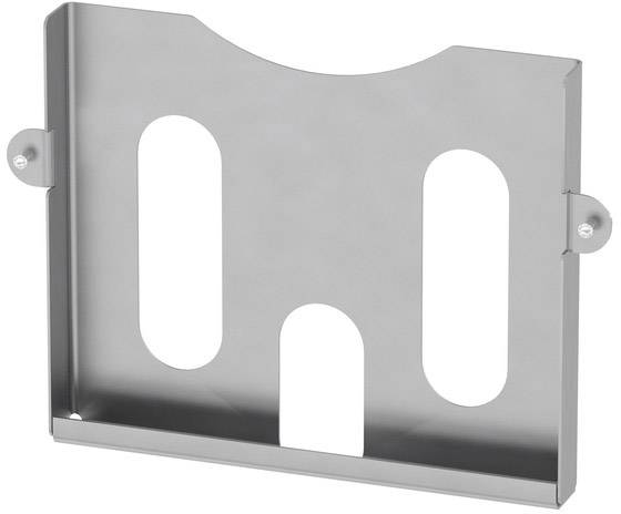 Supporto metallico con due aperture ovali, idoneo per il fissaggio a parete.