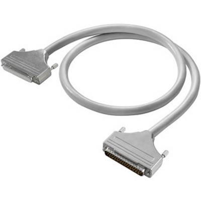 Cavo SCSI grigio con due connettori, uno su ciascuna estremità, idoneo per il collegamento di dispositivi hardware per computer.