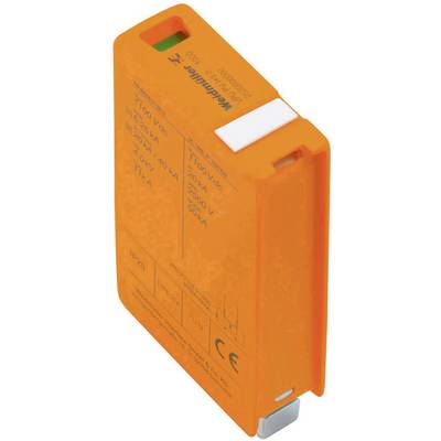 Un dispositivo elettrico arancione con marchio CE e specifiche per i livelli di tensione e la potenza in kA sul lato.