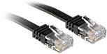 Due cavi di rete neri con connettori RJ45 trasparenti, utilizzati per collegare computer a reti.