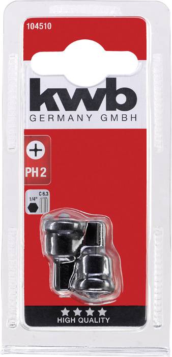 Confezione con due inserti per cacciavite PH2 di KWB Germany GmbH. Numero prodotto 104510, alta qualità, adatti per attacco 1/4" C6.3.