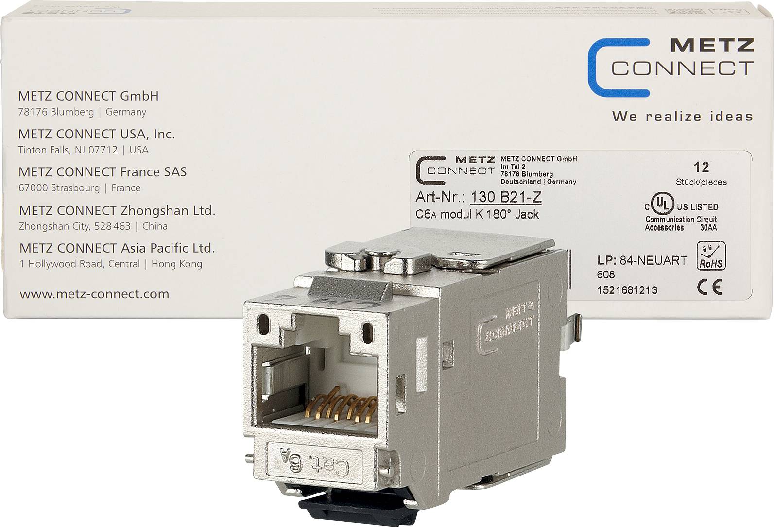 Metz Connect 130B21-Z Modulo RJ45 da incasso E-Dat, Keystone CAT 6A 1 pz.