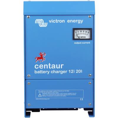 Caricabatterie blu Victron Energy, modello 'Centaur', dotato di amperometro e progettato per 12V e 20A.