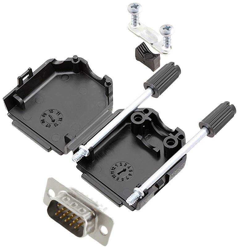 encitech DPPK09-BK-HDP15-W-K 6355-8011-01 KIT connettori maschio SUB-D 180 ° Numero Poli (num): 15 Punte a saldare 1 pz.