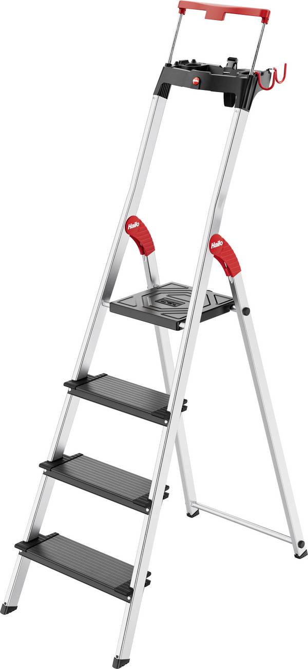 Hailo L100 TOPLINE 8050-407 Alluminio Scala domestica a gradini incl. Vassoio porta utensili Altezza operativa max: 2.85 m Argento, Nero, Rosso 5.4 kg