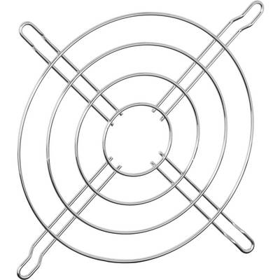 Griglia rotonda in metallo di protezione per ventilatore o riscaldatore. Composta da cerchi concentrici e quattro traverse che si intersecano.