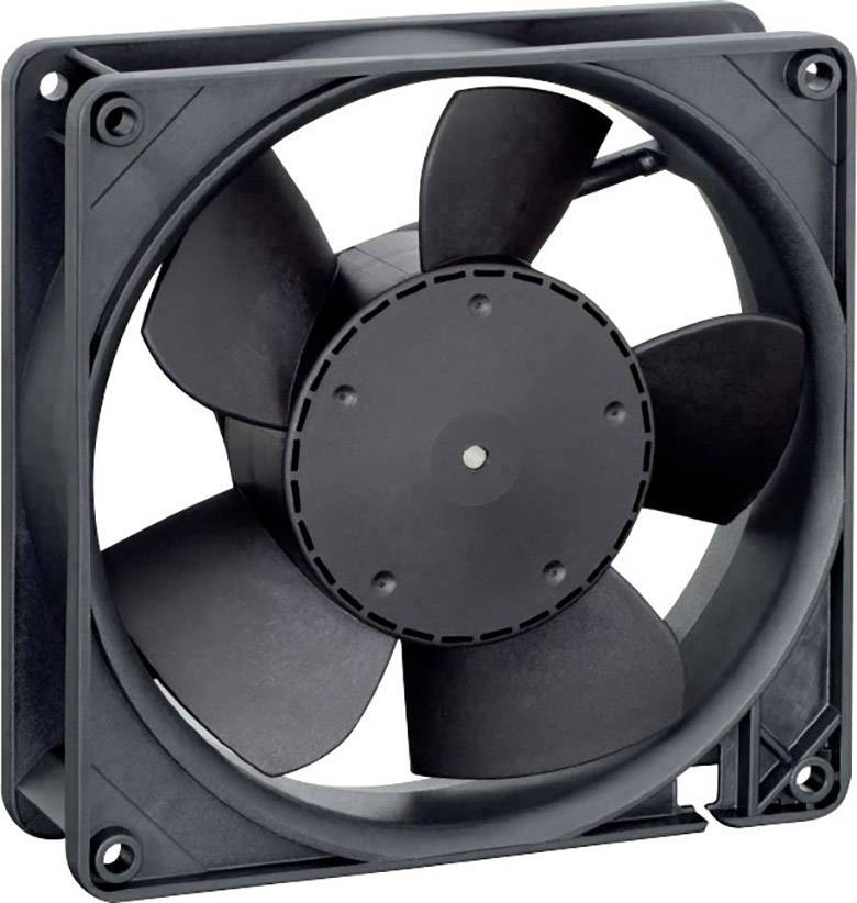 Un ventilatore nero per computer con cinque pale, montato in un telaio quadrato, idoneo per raffreddare componenti hardware.